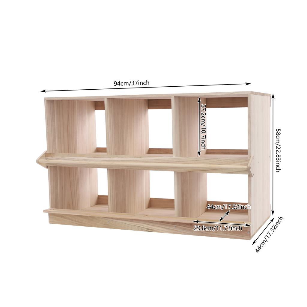 Wooden Chicken Laying Box, 6 Compartment 2-Tier Floorstanding with Egg Slot for Home/Breeding Farm