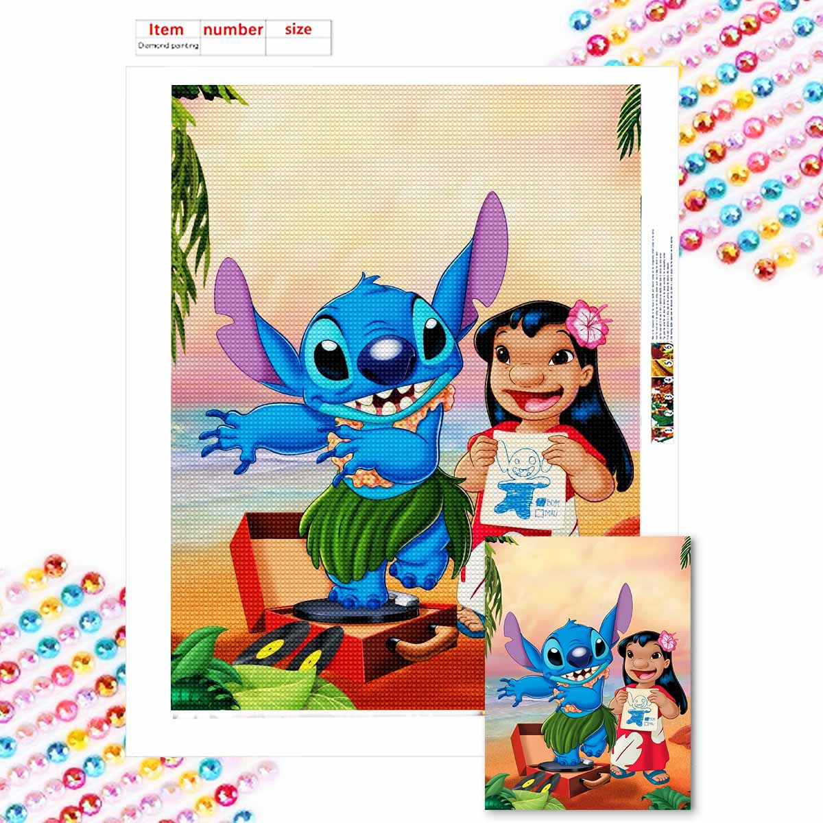 

Полная круглая алмазная живопись Лило и Стич Искусство Стразы Картина Мозаика Сделай сам 5D Вышивка крестом Домашнее украшение Round 20x30cm