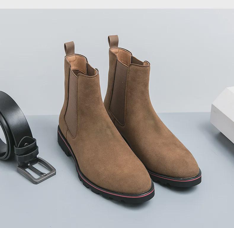Herren Britische Nubukleder Freizeit Chelsea Boots - Trendiges Koreanisches Wildleder, Große Größe, Modischer Jugendstil.