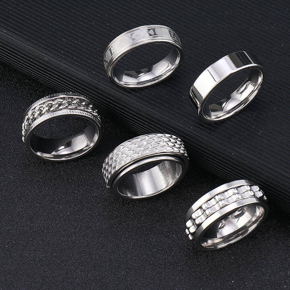 Cross-border explosive stainless steel ring rotatable decompression men's ring punk hip-hop titanium steel jewelry