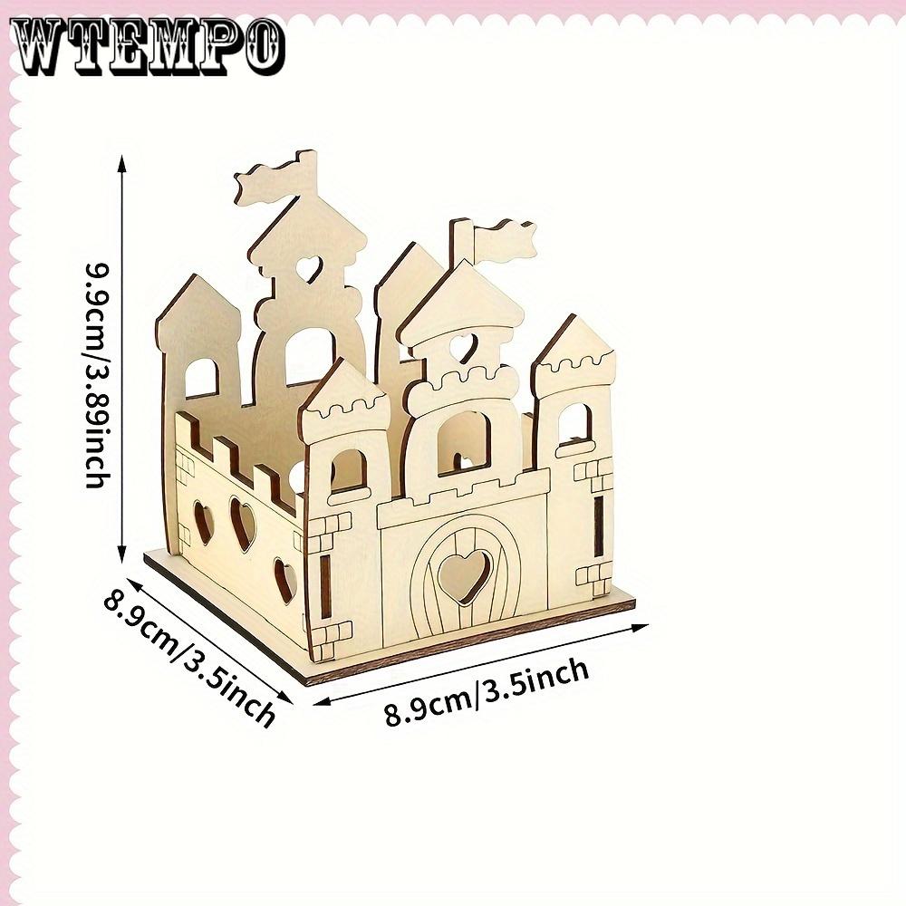 Set di 4 pezzi di castello in legno non dipinto, lavoretti in legno per feste, fai da te, crea il tuo castello di legno