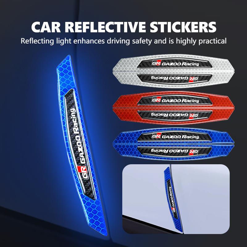For Toyota 4Pcs Car Door Sticker Safety Warning Reflective Sticker Auto Accessories Crown GR Corolla YARIS Auris C-HR Hilux Vios