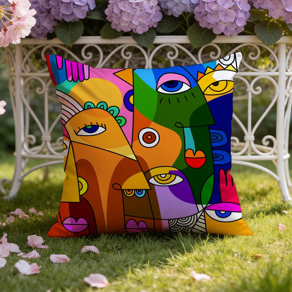 Colorful Abstract Faces Cushion Cover Home & Car Dual-Scene Pillow Cover: Reversible for Premium Comfort