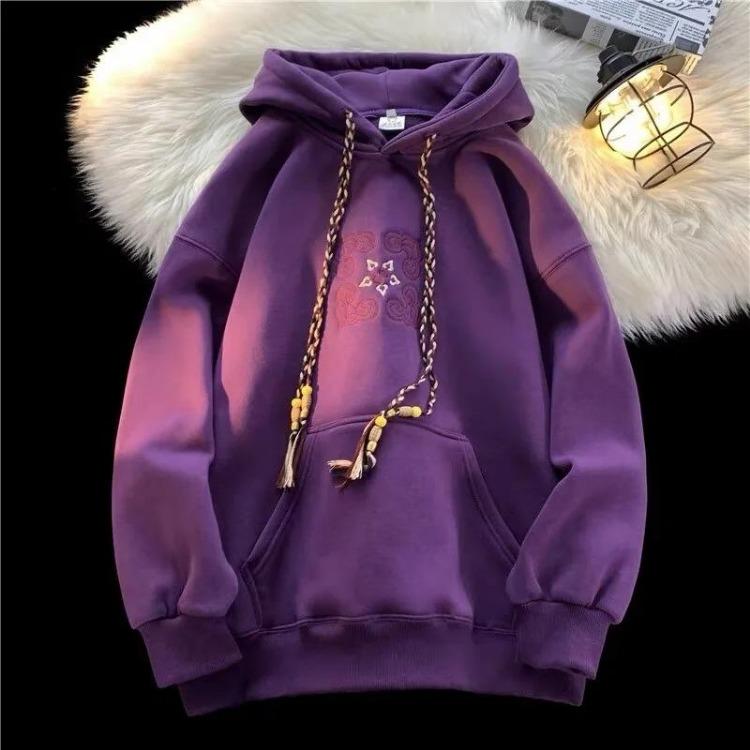Winter Thickened Fleece Oversize Hooded Sweatshirt Women Loose Casual Pullover Long Sleeve Top