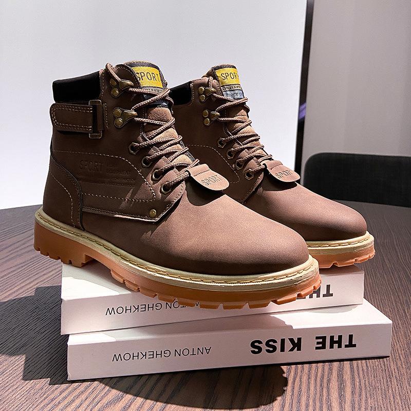 Martin Boots Men'S High-Top British Style Chelsea Boots Tooling Shoes Velvet Winter Shoes Leather Boots Men