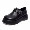 Platform shoes women's spring new round head belt buckle deep mouth single shoes one shoe two wear British small leather shoes