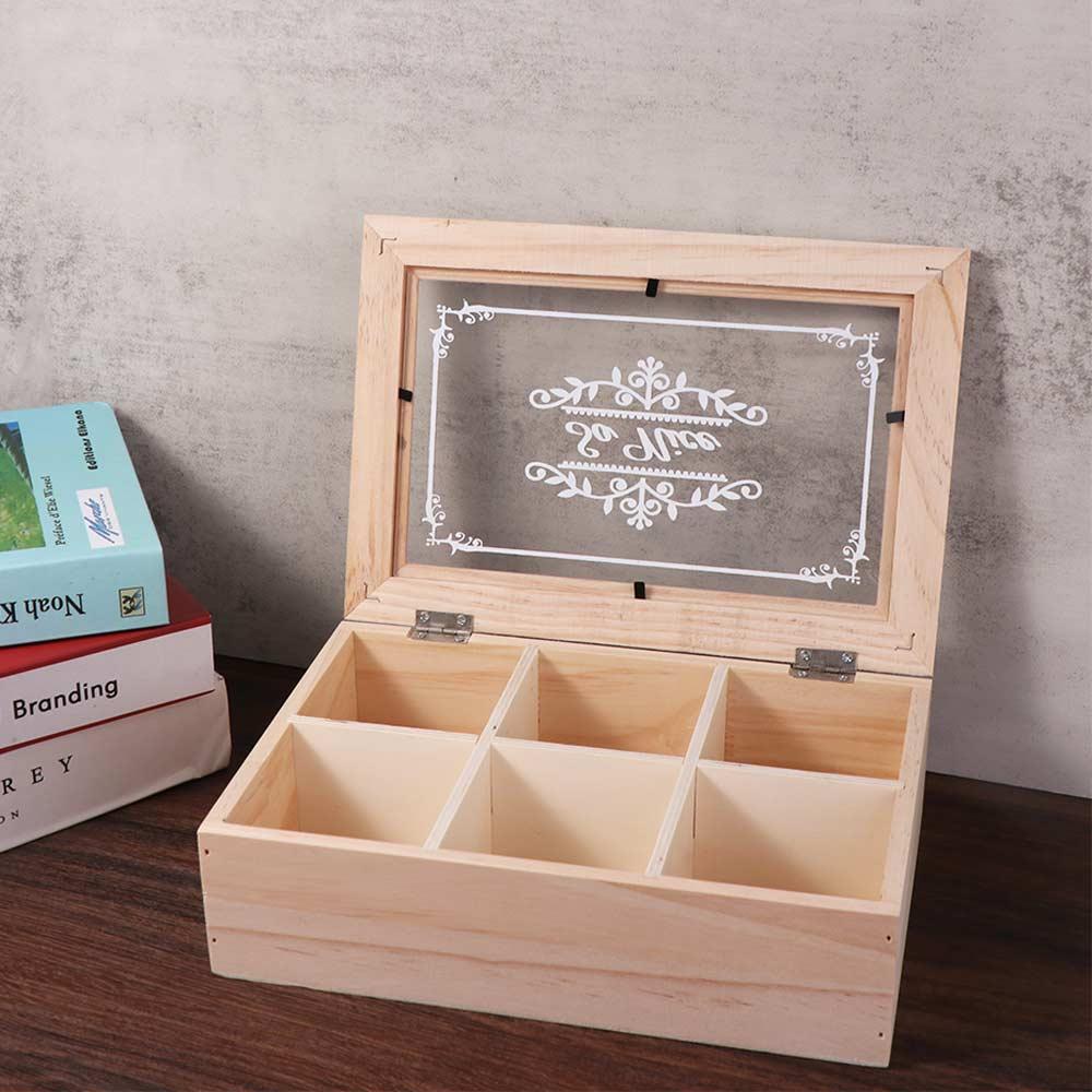 with Clear Lid Wooden Tea Box Dust-proof Jewelry Display Case Sturdy Tea Bag Holder Home Cabinet