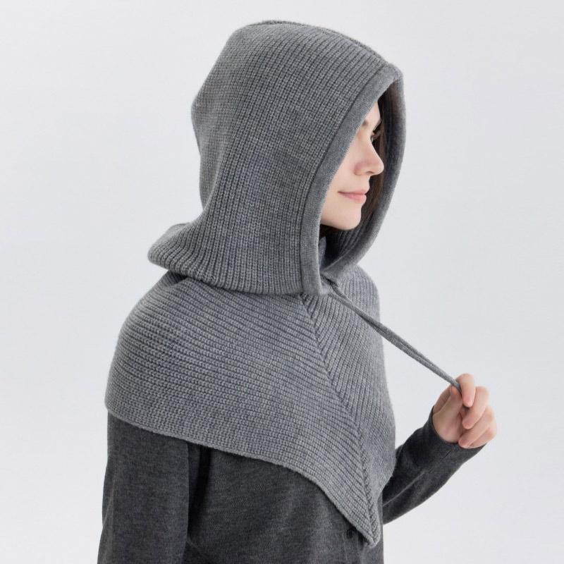 Winter Balaclava Hat Scarf For Women Knitted Hooded Caps Outdoor Warm One-piece Neck Collar Beanies Hats For Girls