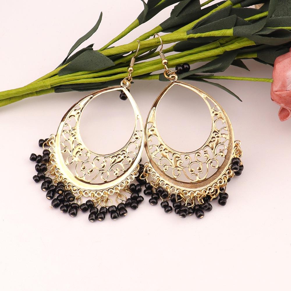 Fashion Retro Celebrity Temperament, Hollow Water Drop Rice Bead Fringed Earrings, Chain Fringed Earrings E92