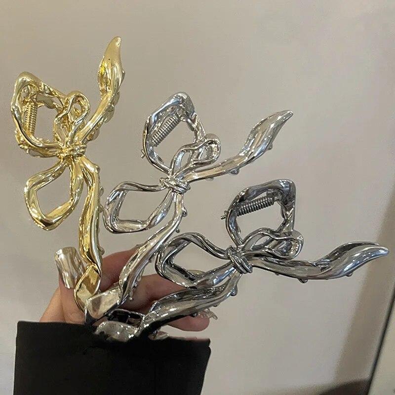 New Women Elegant Geometric Bow Hair Claws Vintage Simple Hair Grab Clip Large Metal Hairpins Barrettes Fashion Hair Accessories