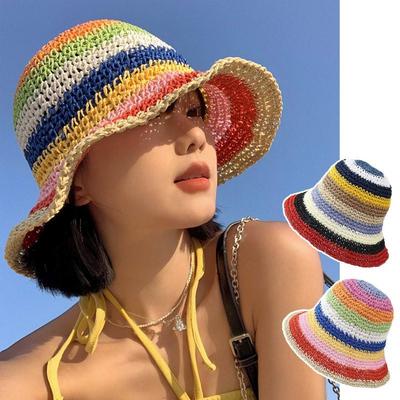 Kadın Moda Günlük Gökkuşağı Hasır Kova Şapka