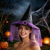 Holiday Costume Photo Prop Steeple Halloween Witch Hat, with Lace Edge, Lightweight Hat for Breathable Pointed Headwear, Cosplay Party Magician