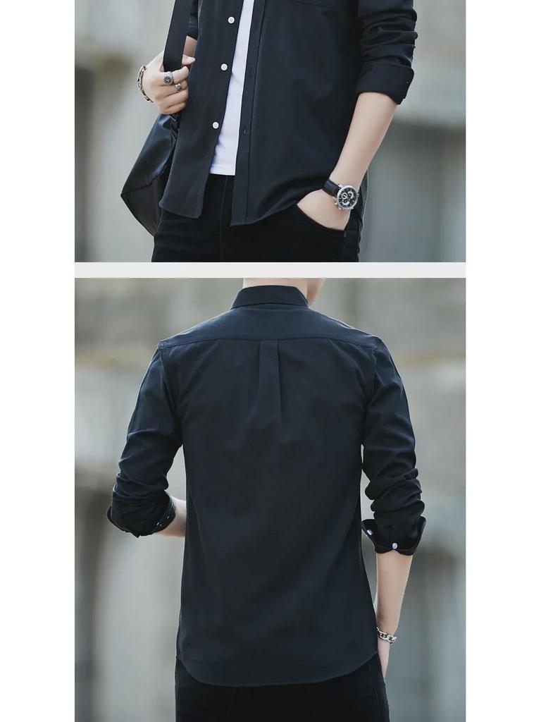 2020 Men's Oxford Long Sleeve Shirt - Youth Casual Slim Fit, Korean Style