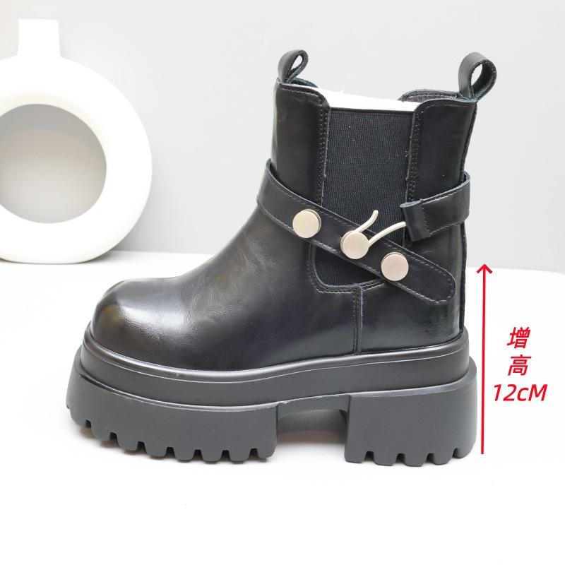Inner heightening Martin boots women's thick-soled British style small man versatile belt buckle fleece cigarette boots short boots