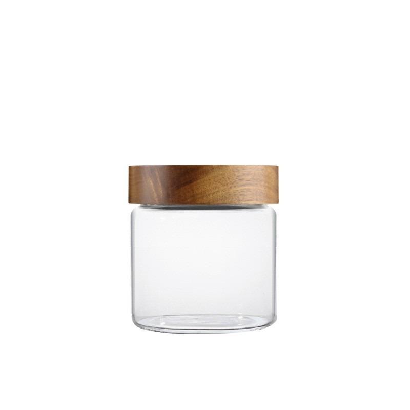 Acacia Wood Lid Glass Storage Jar - Moisture-Proof, Transparent, High-Quality Borosilicate for Tea & More