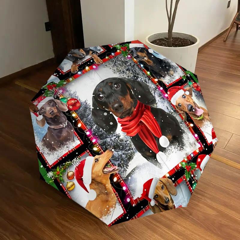 1pc Christmas Dachshund Decorative Plate Umbrella with Plastic Handle,Suitable for All Seasons Home Travel Outdoor UmbrellaDD330