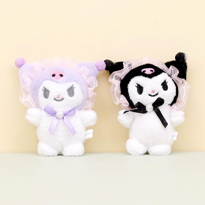 Cute Sanrio Kuromi Plush Toy Keychain Adorable Short Plush Stuffed Doll 12cm