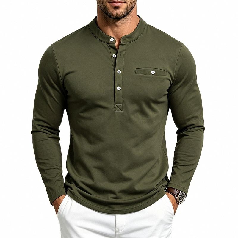 Men S Long Sleeve Henley T Shirt With Chest Pocket Casual Top