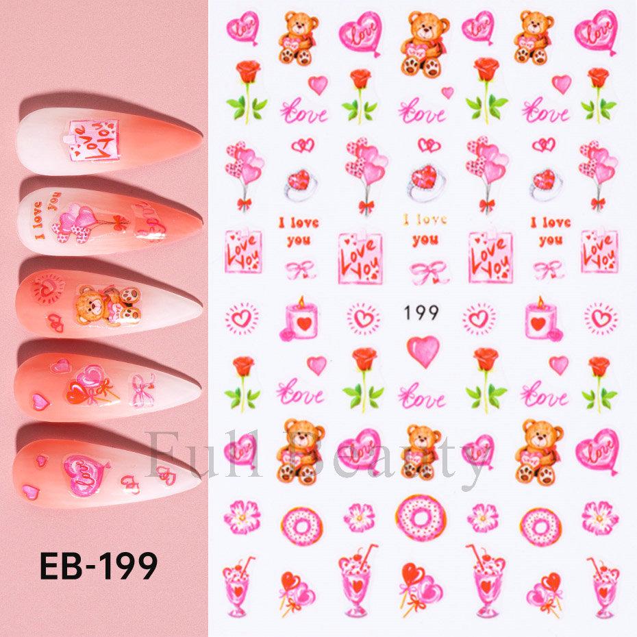 Nail Art Stickers Valentine's Day Romantic Balloon Love Rose English Adhesive Nail Stickers