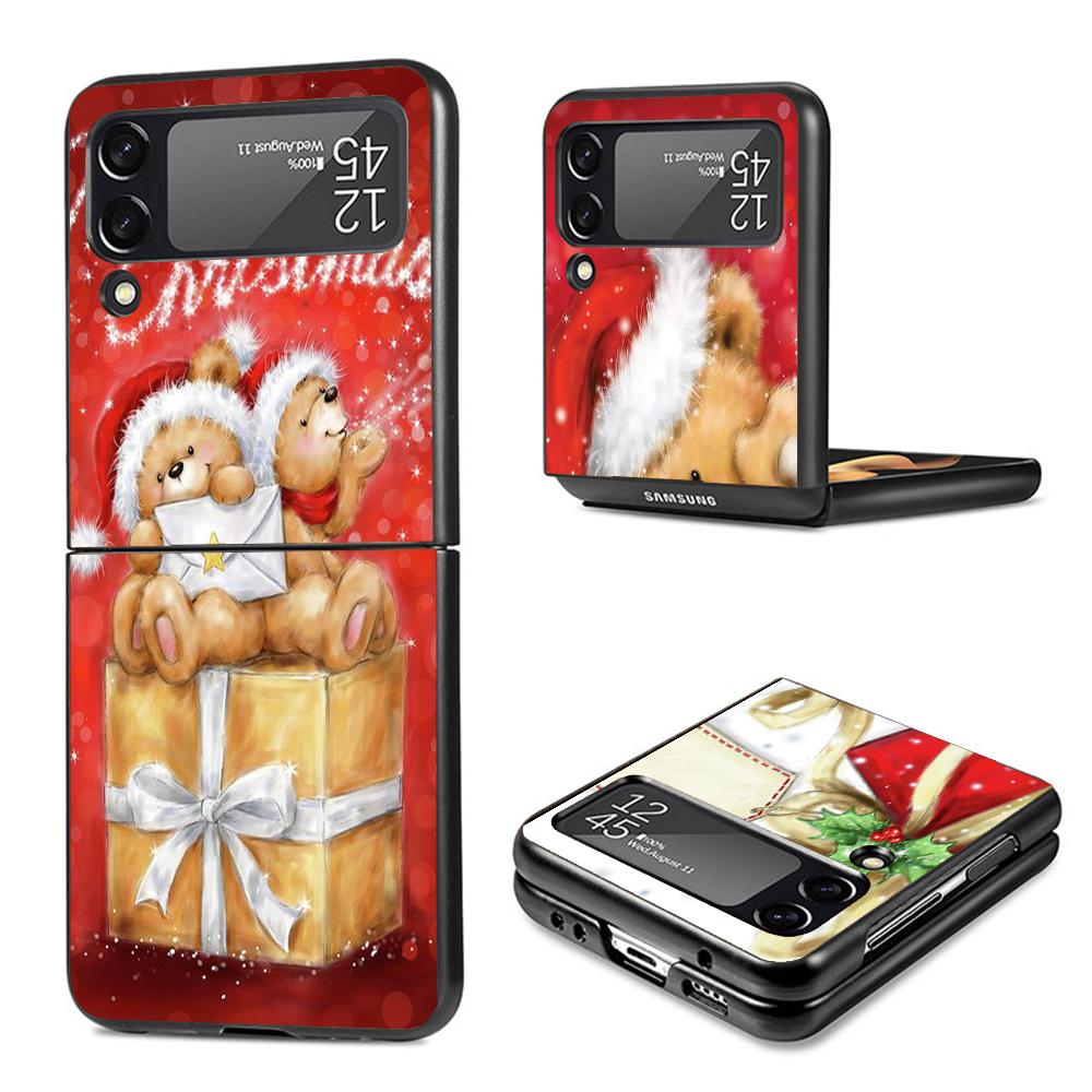 Happy Christmas Cute Bear Gift Phone Case For Samsung Galaxy Z Flip3 Flip4 Flip5 Flip6 Flip7 For Z Flip 7 6 5 4 3 5G Hard Foldin