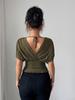 European and American Fashion Deep V-neck Puff Sleeve Fitted Waist Women's Top