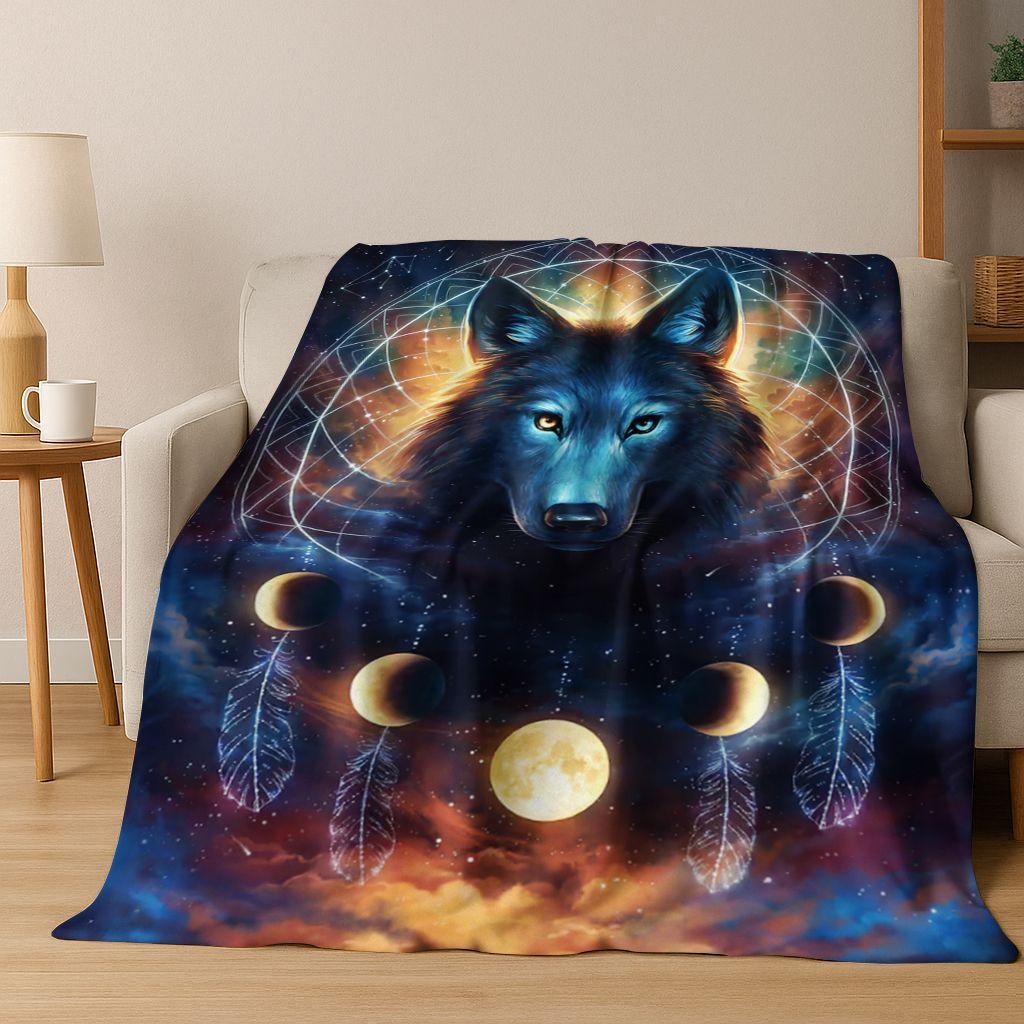 Norse Mythology Fenrir Wolf Beast Cartoon Flannel Blanket,Cozy Soft Throw Blanket for Home Bedroom Bed Sofa Picnic Cover Kids