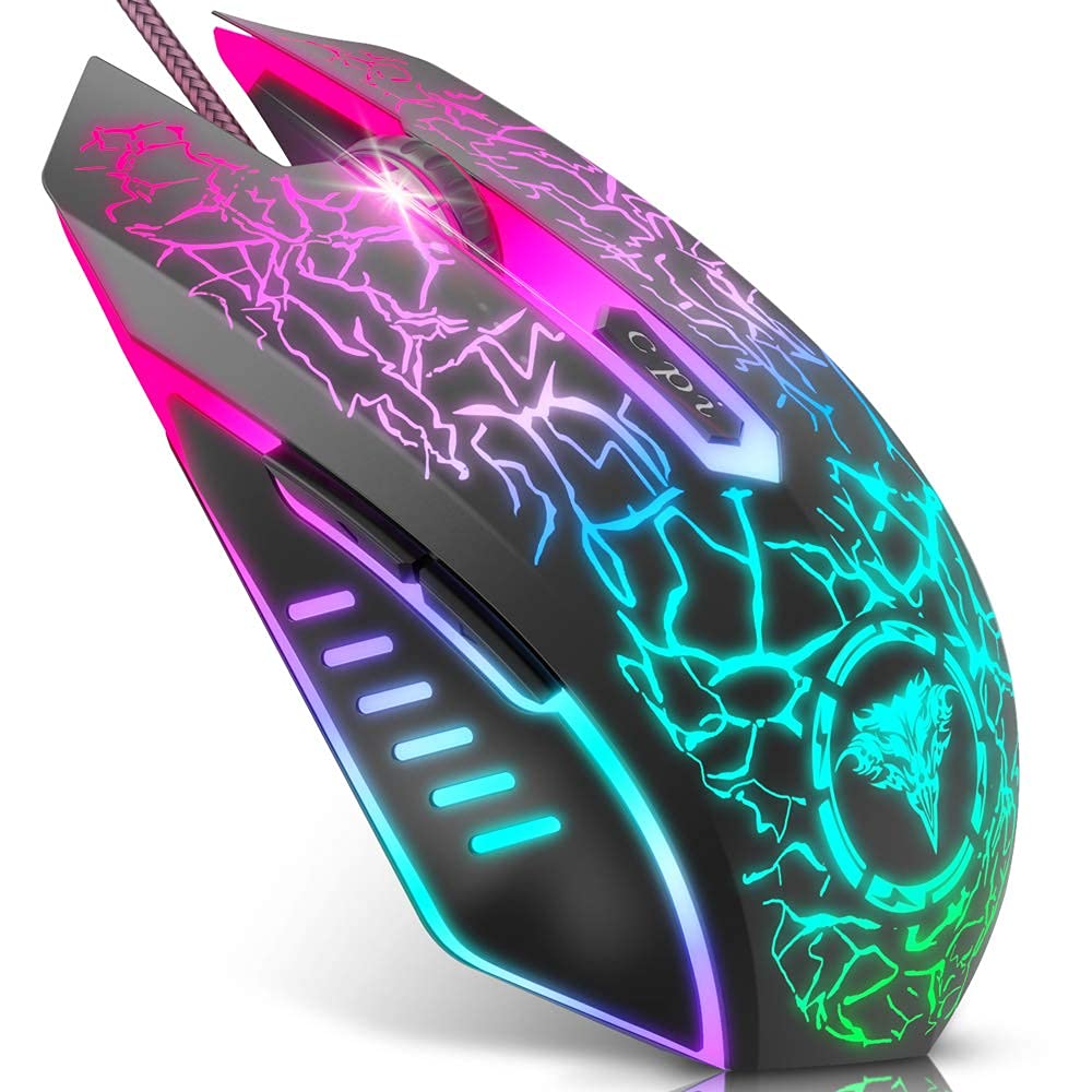 BENGOO Wired Gaming Mouse with RGB Lighting, Optical, 6 Buttons, 1200-3600 DPI, 4 DPI Settings, USB Connection, Multi-Button, Ergonomic Design,