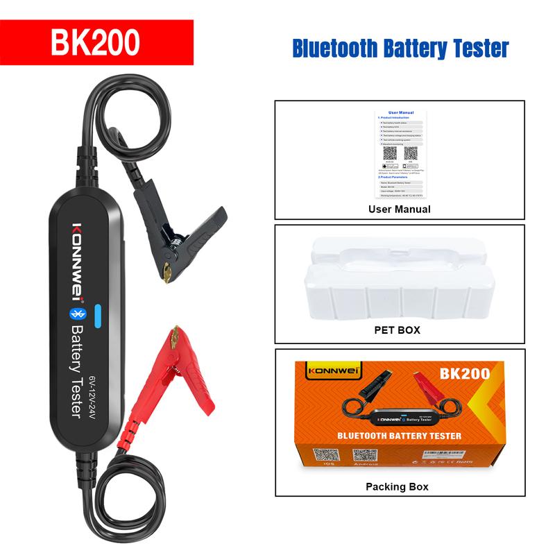KONNWEI BK200 6V 12V 24V Bluetooth 5.0 Car Motorcycle Truck Battery Tester Battery Analyzer 2000 CCA Charging Cranking Test Tool
