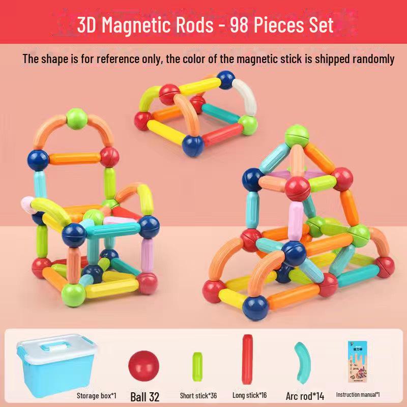 Bastoane Magnetice Mari și Blocuri Magnetice de Fier - Jucării Educative pentru Dezvoltarea Creativă a Copiilor și Învățare Timpurie