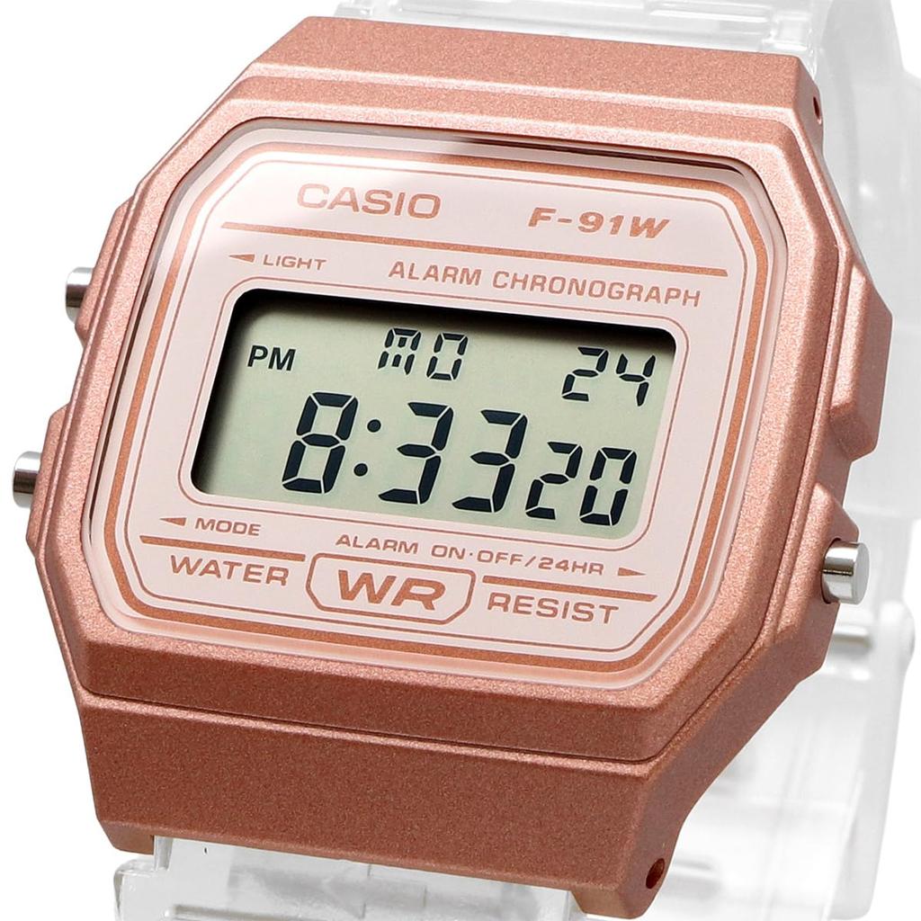 Casio Digital Quartz Watch F-91WS-7A3 Unisex Rose Gold Clear Compact 38mm Daily Life Waterproof