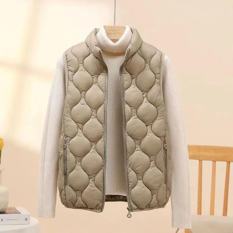 Veste Gilet Léger Automne Hiver pour Femme Maman Col Montant Court Chaud Gilet Vêtement d'Extérieur Décontracté Haut