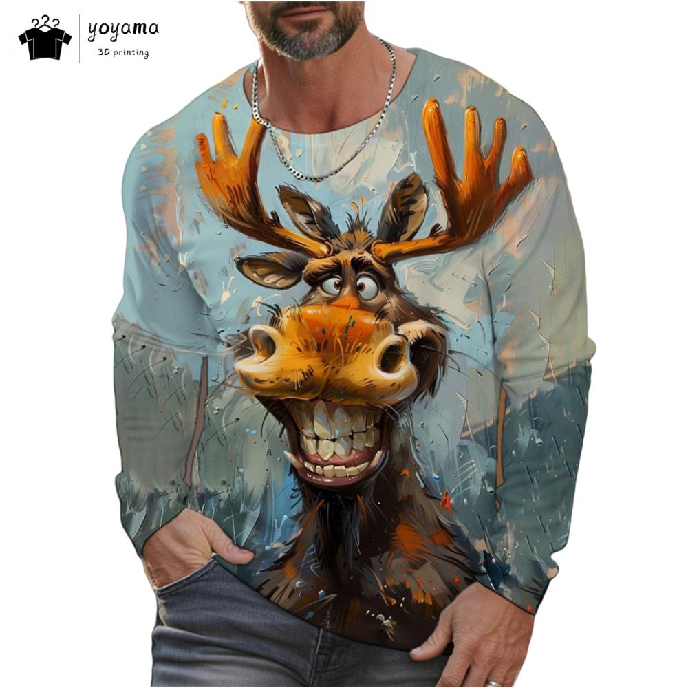 Funny Chicken Pattern Men Long Sleeved T-Shirt 3D Print Autumn Loose-Fitting Men's Clothing Casual Fashionable O-Neck Men's Top