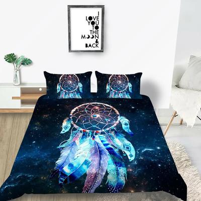 Juego de Funda Nórdica Atrapasueños para Niños Bohemio Mandala Boho Chic Plumas Juego de Cama Tamaño Completo Tie Dye Morado Poliéster Funda Nórdica
