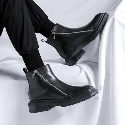 Classic Men's Boots Diagonal Side Zipper Ankle Boots High Quality Casual Leather Boot Oxford Chelsea Boots Mens High Top Booties