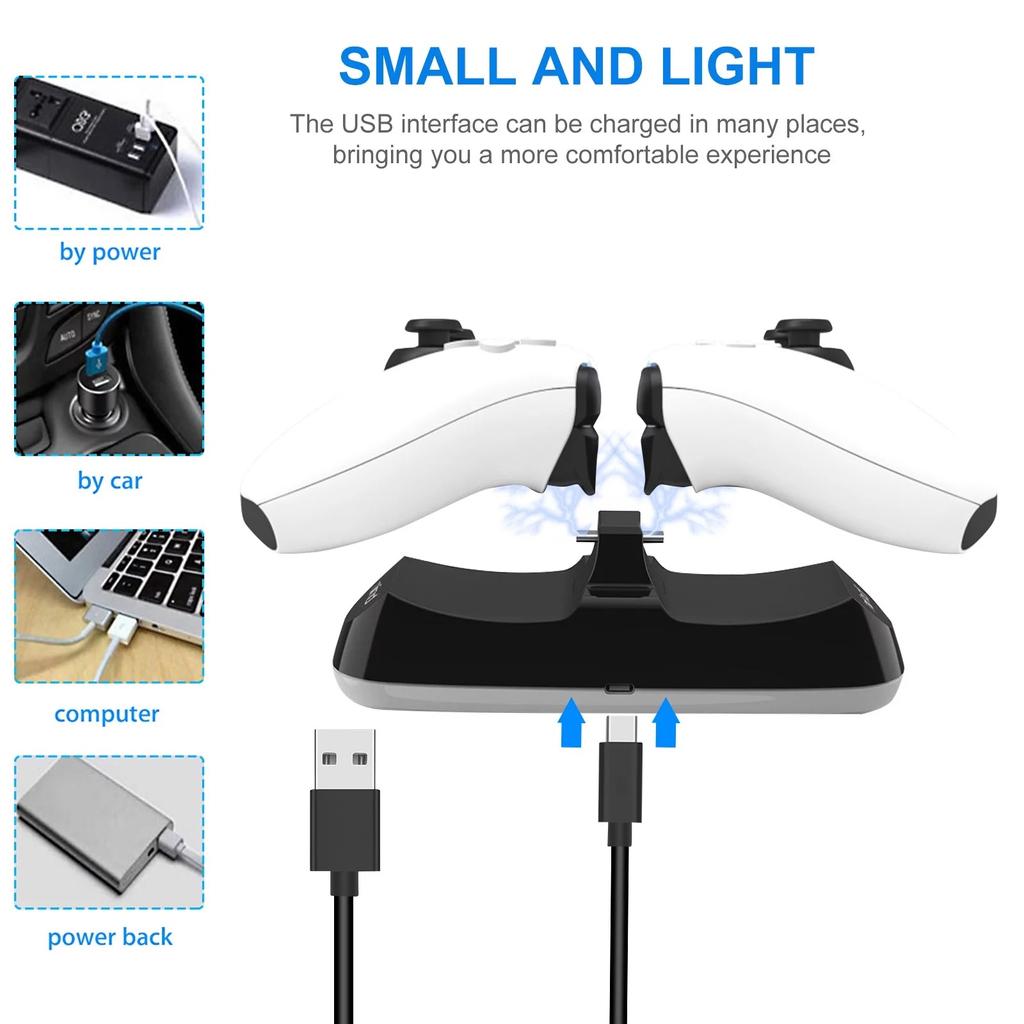 Controller Charging Charger Dock Station Wireless Controller, Dual Controller Charging Station Fit for Sony PS5 Controller with Type-C Charging Cable