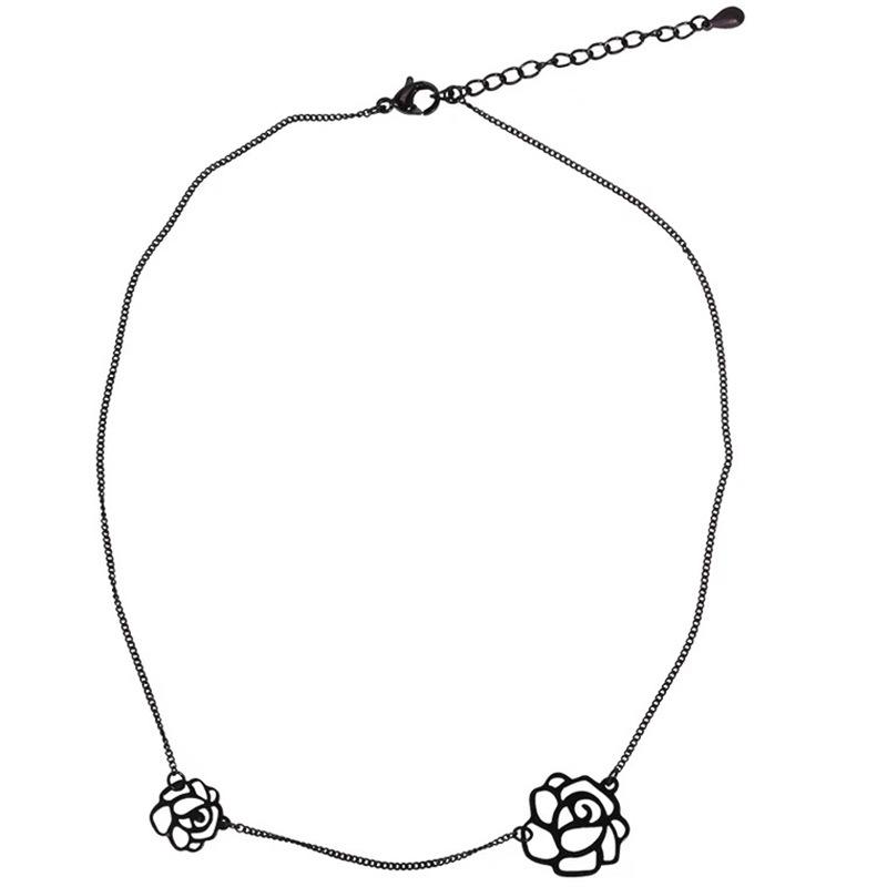 Korean Fashion Dark Black Rose Titanium Steel Clavicle Choker Necklace for Women