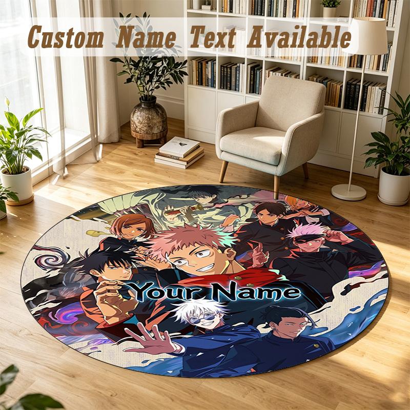 Round Rug Custom NameJujutsu Kaisen Pattern Non Slip Carpet Home Floor Decor