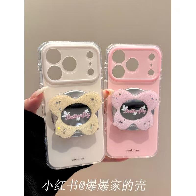 Applicable To Apple Iphone17promax Butterfly Mirror 16pro Magnetic Suction 15 Bracket 14ins Simple Mobile Phone Case