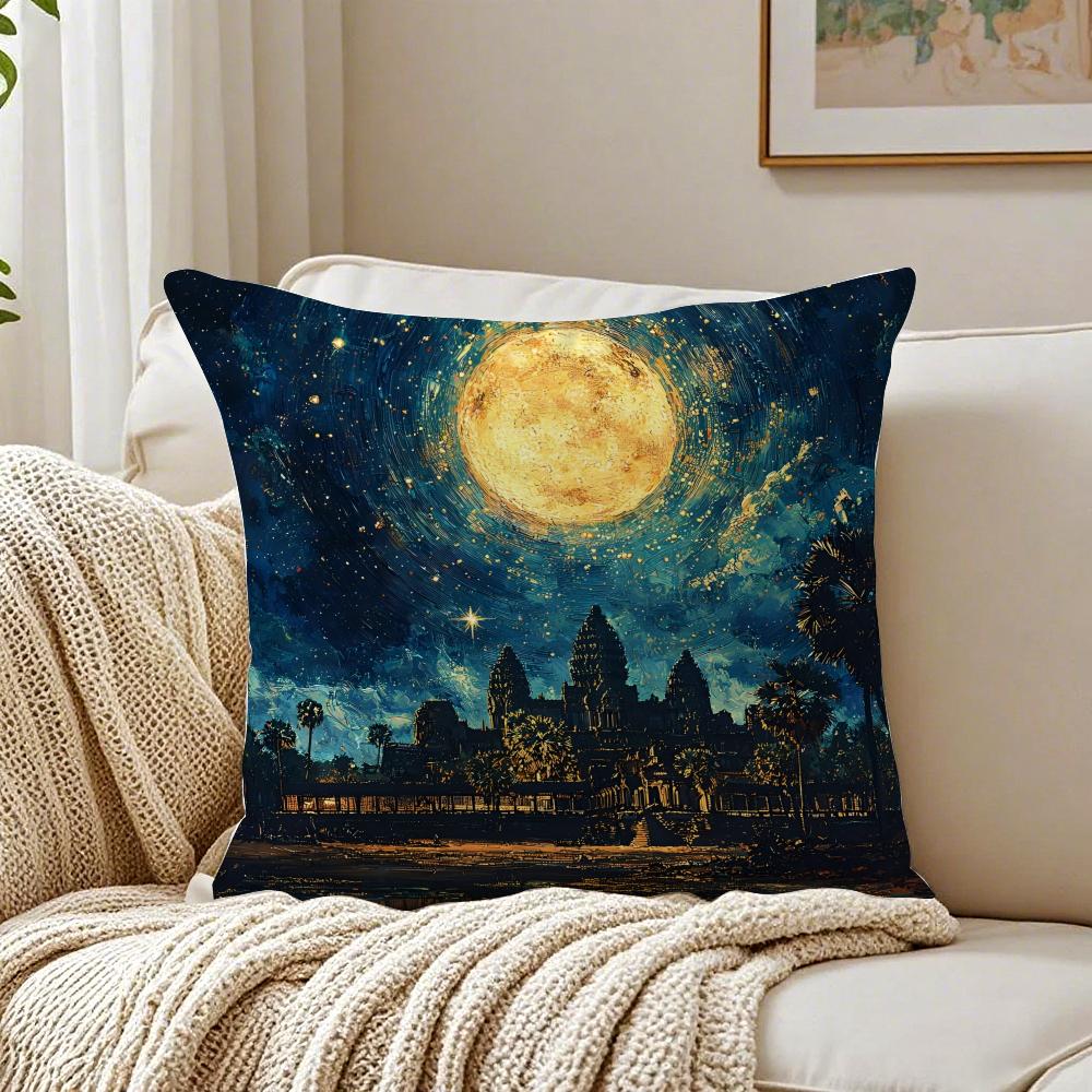Oil Painting Artwork Angkor WatW Cushion Cover Pillowcase Antidustmite living Room Sofa Decor Cushion Room