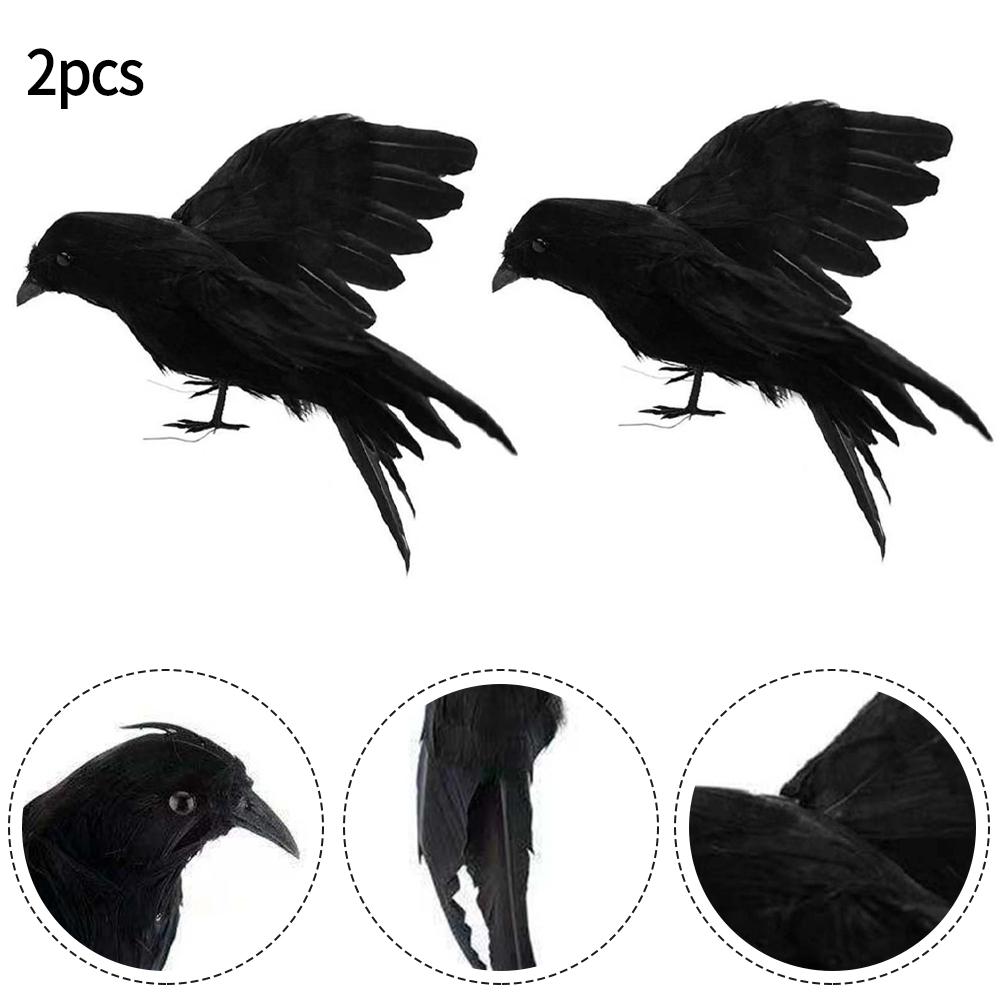 Fake Crows Set of 2 Realistic Halloween Props for Themed Parties and Outdoor Displays Perfect for Scare Tactics