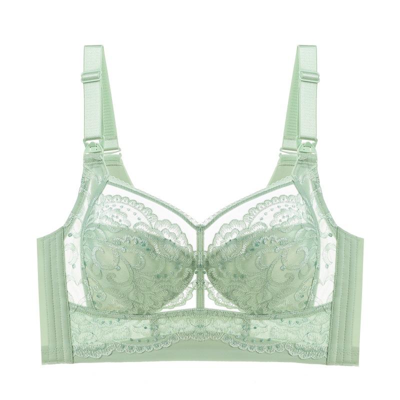 New big breasts show small dandelion embroidery without steel ring ultra-thin anti-sagging gathering underwear adjustment bra