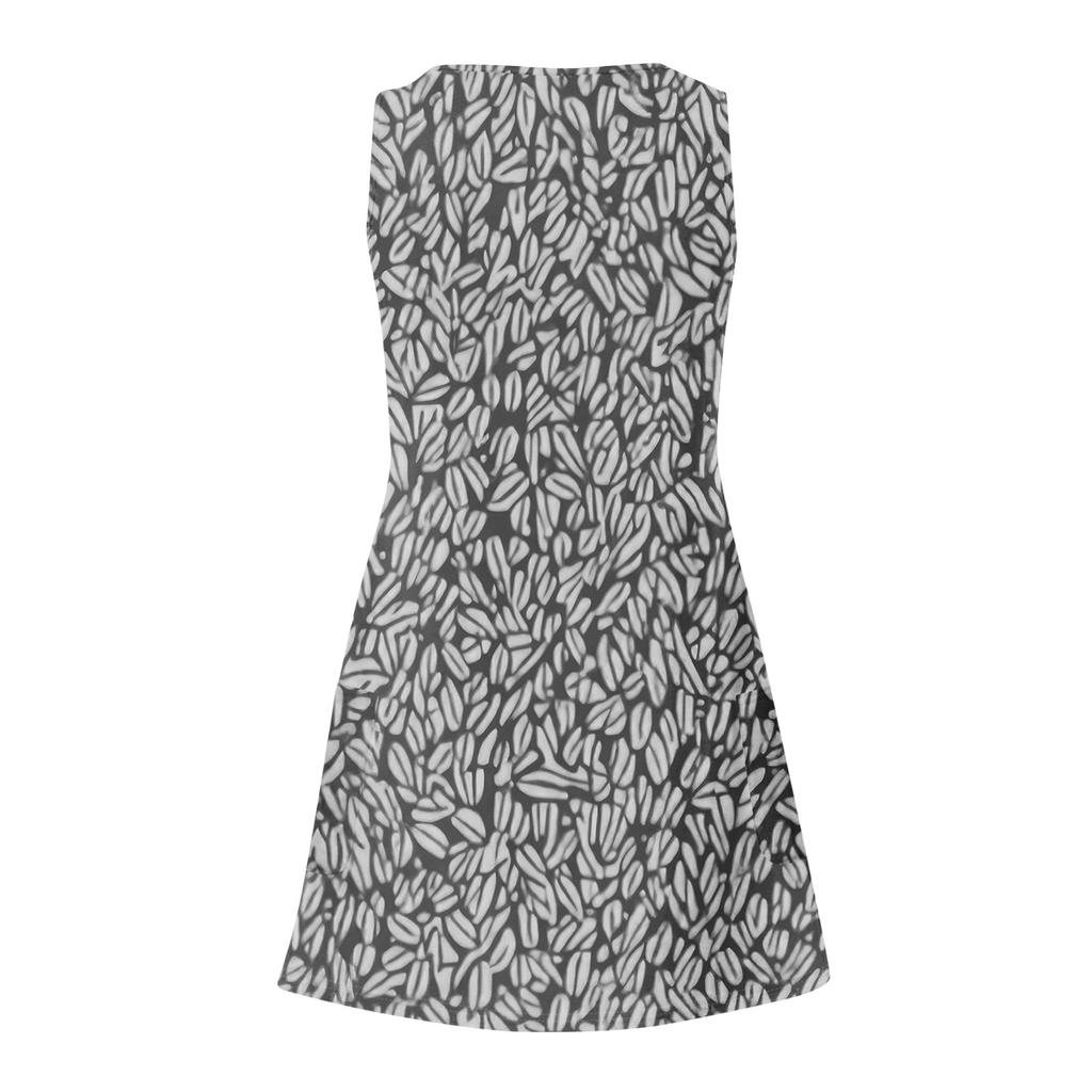 Women's Summer Leaf Print Fashion Casual Square Neck Sleeveless Dress With Pockets