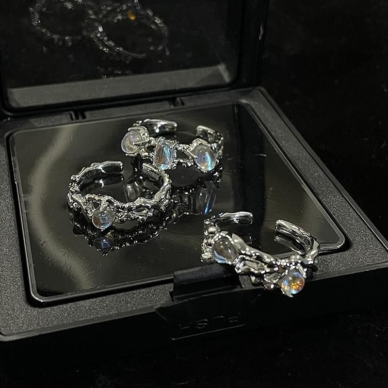 Moonstone Niche Design French Irregular Opal Ring Female Gemstone High-End Cold Wind Open Ring