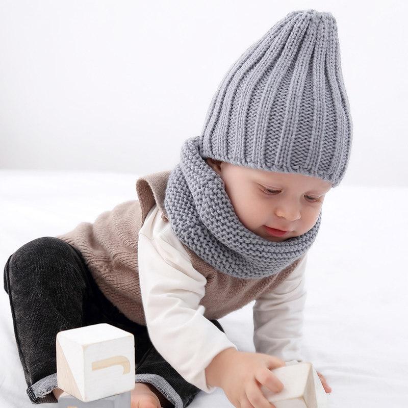 New Baby Toddier Pălărie de iarnă Set de eșarfe pentru gât 0-3 ani Băieți Fete Pălărie de modă unisex pentru copii Călărie caldă tricotată în aer liber Pălărie drăguță