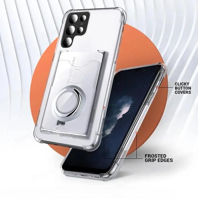 Transparent Soft Phone Case For Samsung S26 Ultra G Magnetic Ring Holder Card Slot Phone Cover For Galaxy S2 Edge S26 Plus