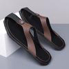 Herren Schwarz Leder Pantoffeln Einfache Flache Sommer Weiße Flip-Flops Outdoor Sandalen Braun Offene Zehen Strand Schuhe Übergröße