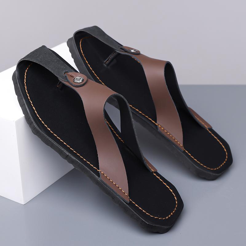 Herren Schwarz Leder Pantoffeln Einfache Flache Sommer Weiße Flip-Flops Outdoor Sandalen Braun Offene Zehen Strand Schuhe Übergröße