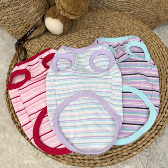 Cotton Ribbed Knit Dog Vest for Small Breeds Summer Sleeveless Striped Puppy Shirt Soft Breathable Pet Outfits