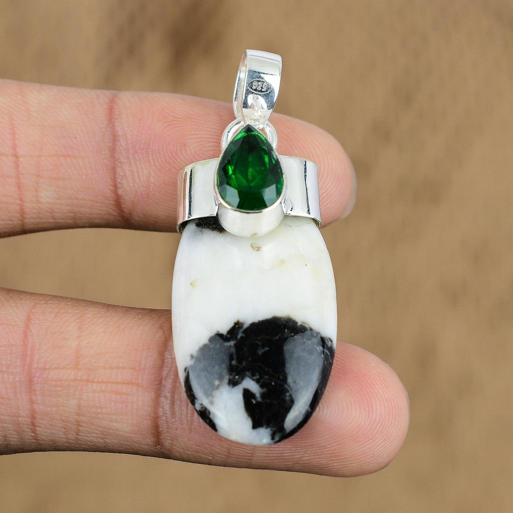 Natural Zebra Jasper Gemstone Pendant 925 Sterling Silver Jewelry For Girls