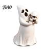 Decorative Light Holder Halloween Ghost Figurine with Skull, Resin Statue for Tabletop Decor, Retro Craft Gothic Ornament Home Desktop Window
